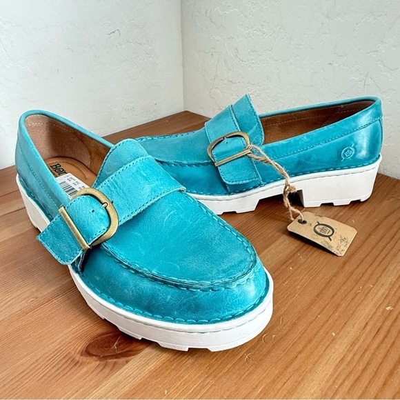 NEW BORN Contessa Turquoise Leather Buckle Platform Loafer Women’s Size 9.5 - Picture 5 of 10